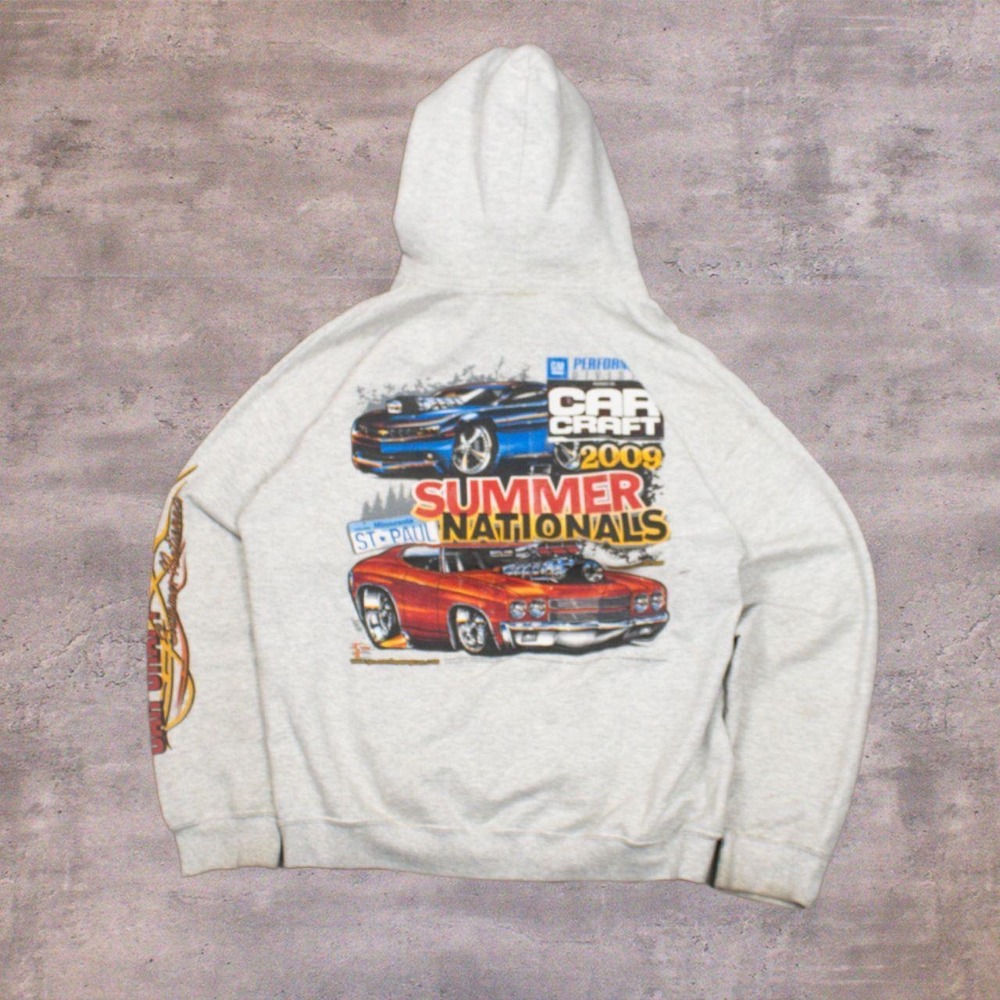 Vintage VTG Y2K 2009 00's Gildan Car Craft Flame Boxy Hoodie